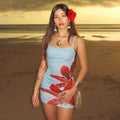 Tropical Floral Print Spaghetti Strap Bodycon Mini Dress