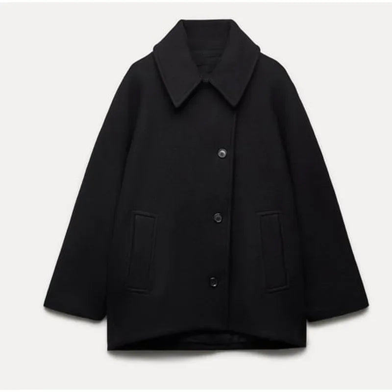 | Solid color trench coat with lapel collar