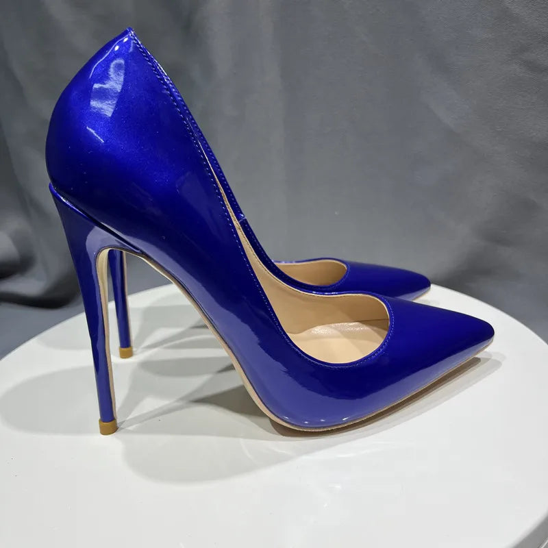 Blue Patent Leather Pointy Toe High Heel Shoes for Women