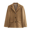 Vintage Lapel Pocket Suede Leather Jacket Women Fashion Loose Single Button Oversize Brown Coats Female Street Chic Clothes