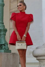 Short Sleeve Hollow Out Mini Dress with High Waist Patchwork