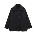 Diagonal Breasted Warm Loose Jacket Women Lapel Double Pocket Batwing Sleeve Solid Coats Winter Female Chic Vintage Outwear