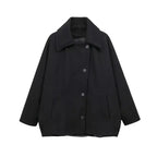 Diagonal Breasted Warm Loose Jacket Women Lapel Double Pocket Batwing Sleeve Solid Coats Winter Female Chic Vintage Outwear