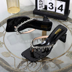 Rhinestone chain clip toe sandals with thick sole