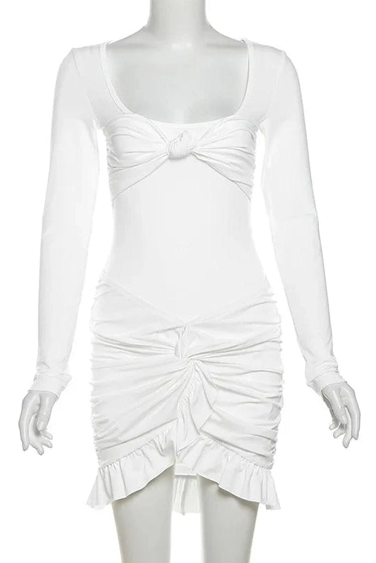 Sheer 2 Piece Long Sleeve Pleated Mini Dress