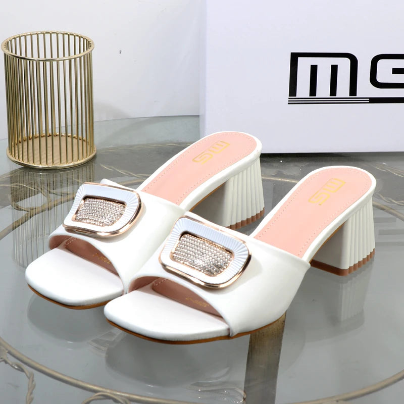 Metal Square Buckle Slippers for Plus Size Women, Perfect for Summer