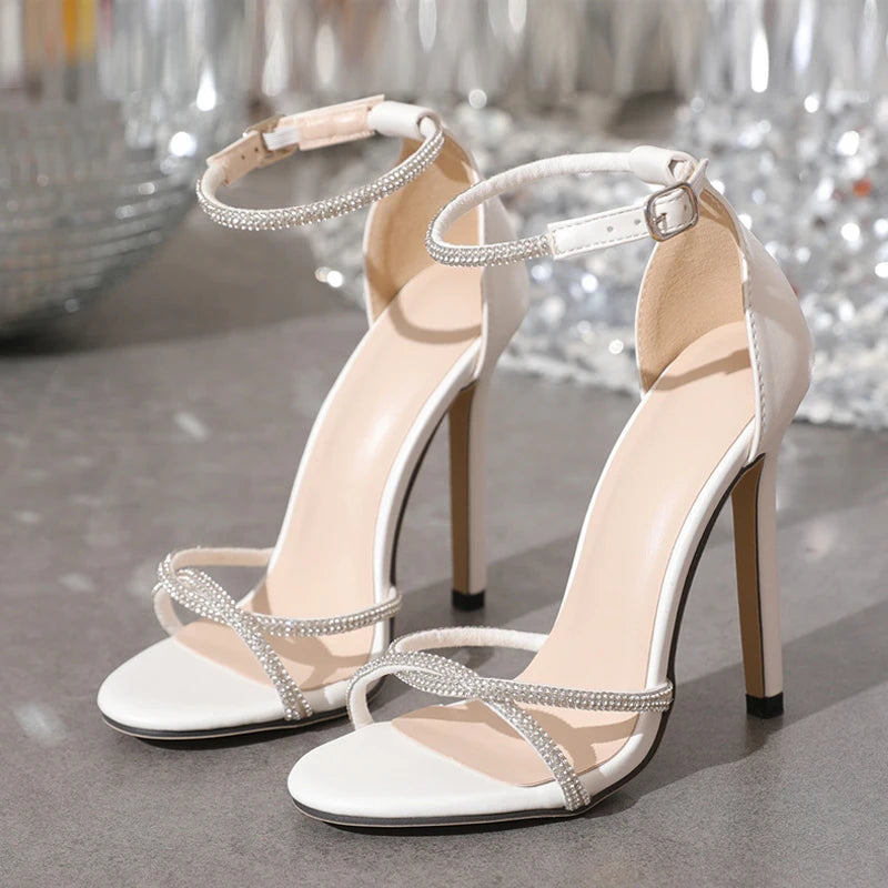 Rhinestone Open Toe Thin High Heels
