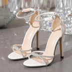 Rhinestone Open Toe Thin High Heels