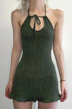 Backless Sleeveless Mini Dress with Lace-Up Hollow Out