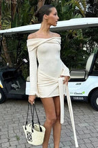 Off Shoulder Mini Dress with Backless Long Sleeves