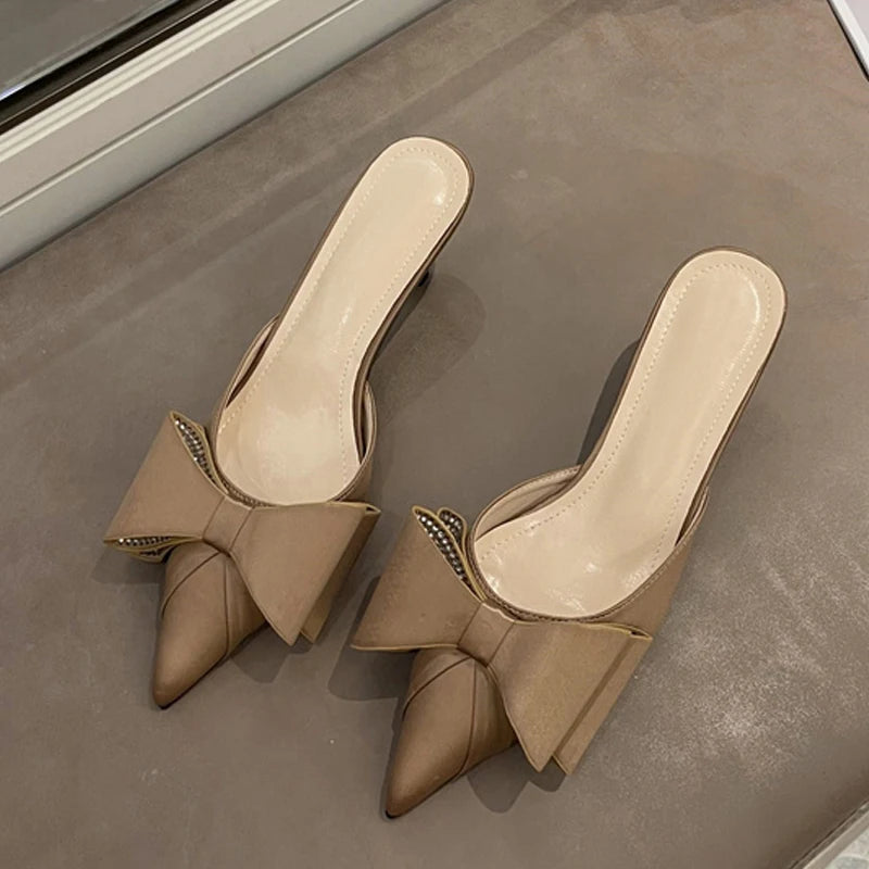 Pink Rhinestone Butterfly-Knot Women Pumps Slippers Sandals