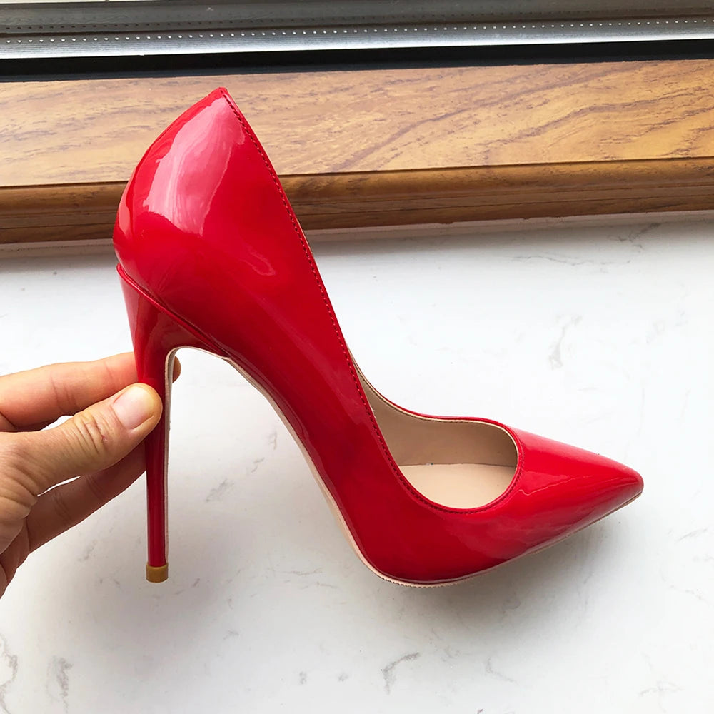 Red Patent Pointy Toe Stiletto Pumps - 12cm Heel