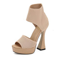 Summer Open Toe Platform Sandals Stretch Fabric Slip-On High Heels