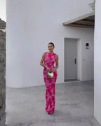 Floral Print Sleeveless Scoop Neck Column Maxi Dress
