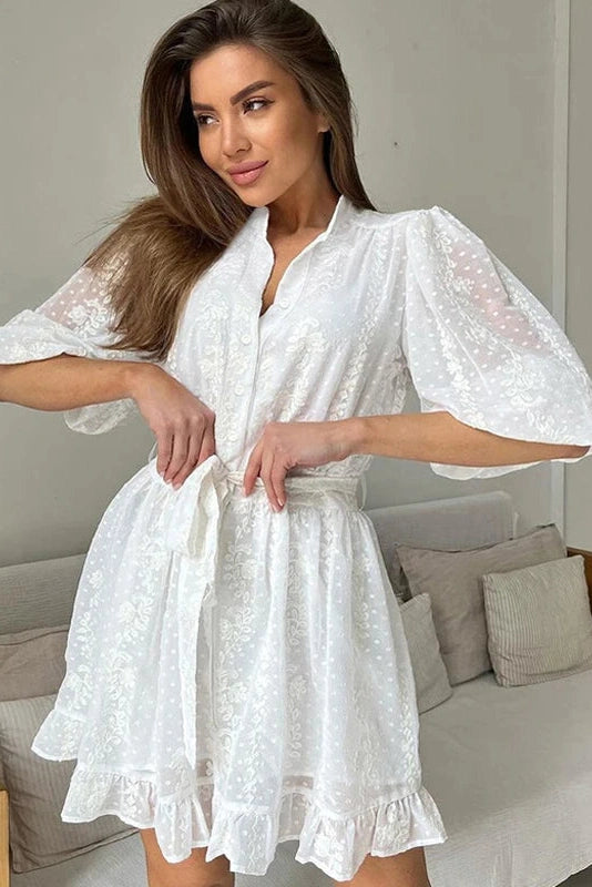 Patchwork Loose Mini Dress with Lace Up Detail