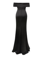 Liora Off Shoulder Satin Gown Dress with Sequin Patchwork