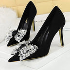 Rhinestone Bowknot Women Pumps - Luxury High Heels for Fashion Banquets
