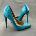 Green Blue Snakeskin Slip On High Heel Shoes for Women