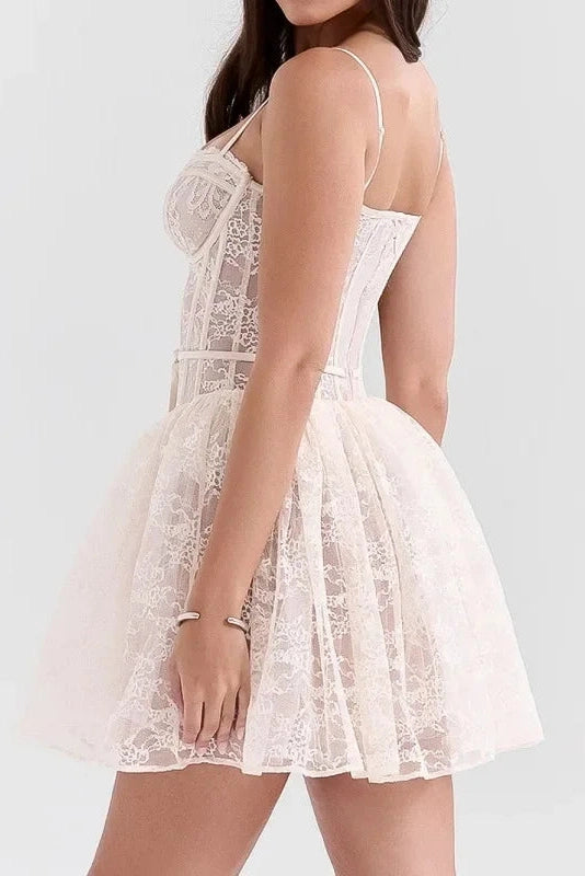Lace Straps Backless Sleeveless A-Line Mini Dress with High Waist