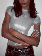 Leather O Neck Slim Fit Crop Top