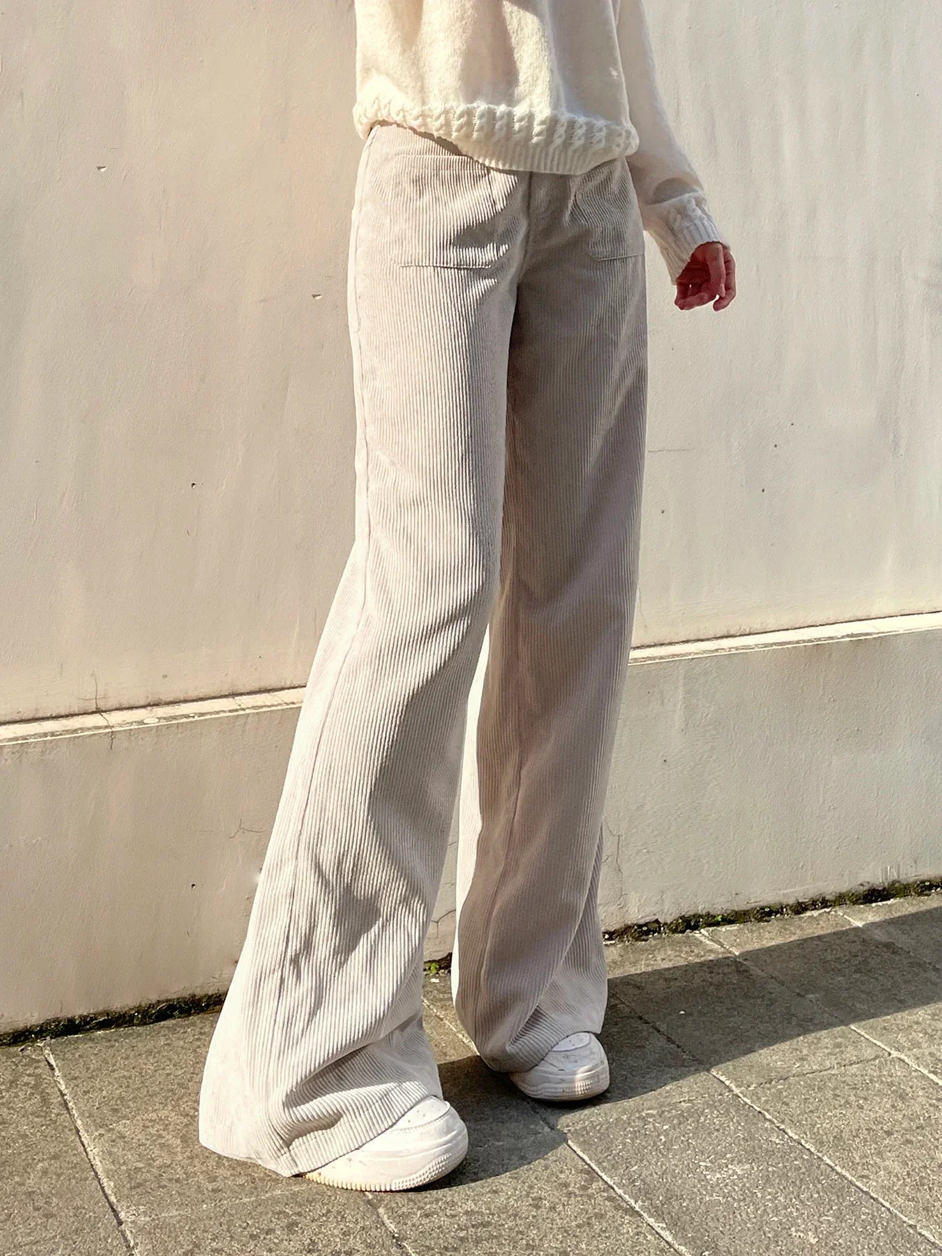Causal All-Match Basic Corduroy Pants Women Elegant Gentle Loose Wide Leg Pants Simple High Fashion Autumn New