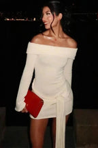 Off Shoulder Mini Dress with Backless Long Sleeves