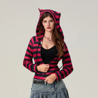 Striped Contrast Zip Cropped Hoodie