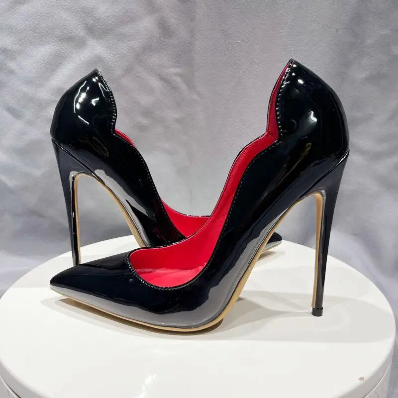 Black Women Side Open Pointy Toe High Heel Shoes