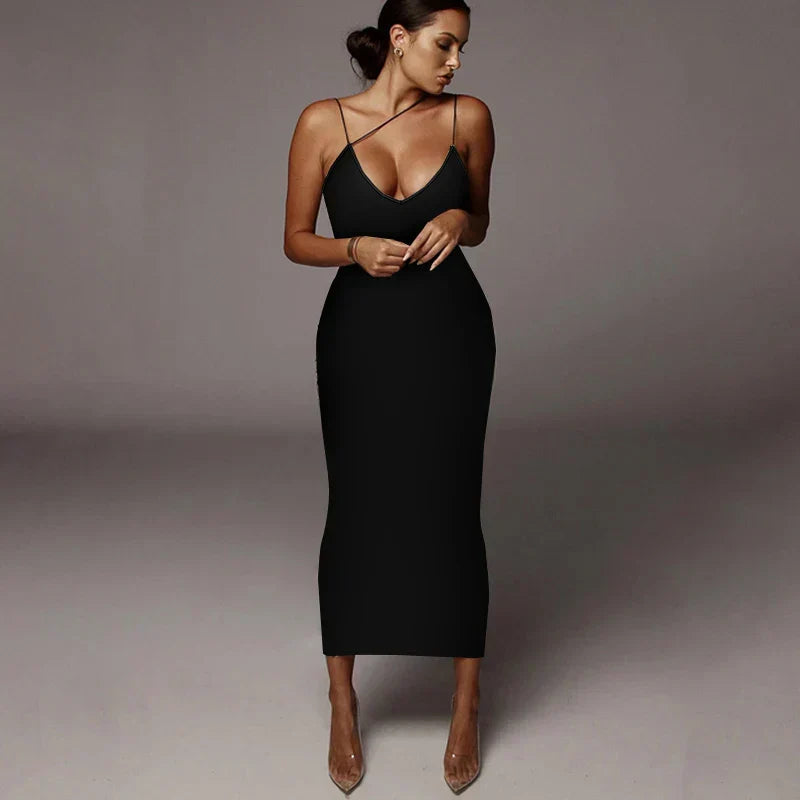 Print Cross Strap Plunging V-Neck Bodycon Midi Dress