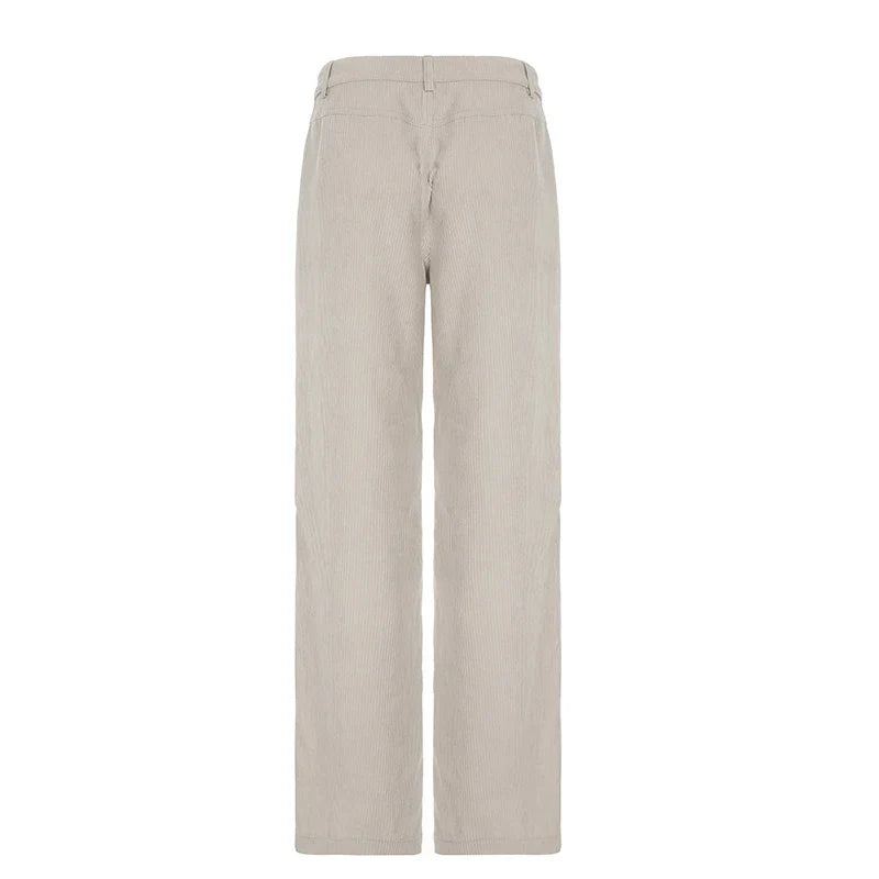 Causal All-Match Basic Corduroy Pants Women Elegant Gentle Loose Wide Leg Pants Simple High Fashion Autumn New