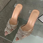 Crystal Clear Pointed Toe High Heel Slingback Sandals