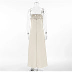 Slip Dress Women Summer Cotton Lined Loose Dresses Sleeveless Thin Straps White Long Dresses Backless Beach Holiday Dresses