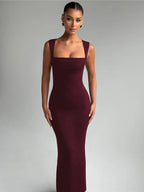 Square Neck Draped Bust Tank Strap Bodycon Maxi Dress