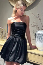 Off Shoulder Pleated A-Line Backless Mini Dress