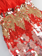 Yvaine Strapless Red Dress with Feathers and Sequins