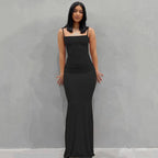Ribbed Knit Spaghetti Strap Scoop Neck Mermaid Hem Maxi Dress