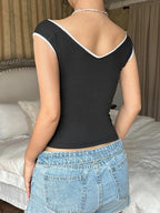 Ruched V Neck Short Sleeve Y2K Crop Top