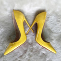 Yellow Women Patent Pointed Toe Pumps High Heels for Party Dress Fashion