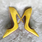 Yellow Women Patent Pointed Toe Pumps High Heels for Party Dress Fashion