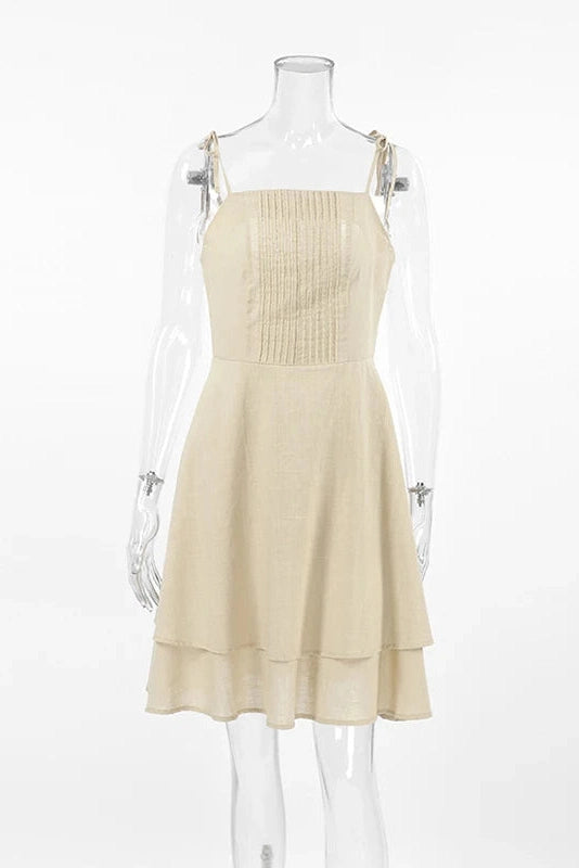 Lace Up Backless A-Line Patchwork Mini Dress with Square Collar