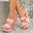 Weave Leather Women Platform High Heels