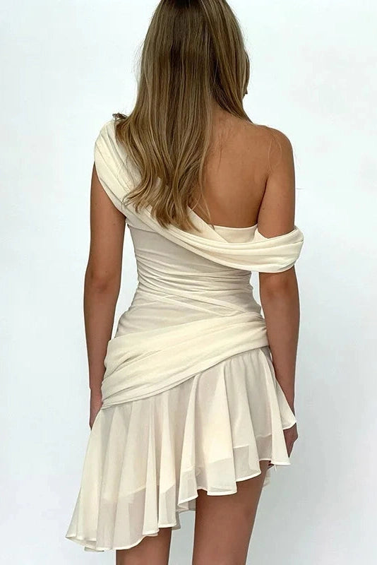 Lace Backless Off-Shoulder Mini Dress with See-Through Detail
