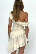 Lace Backless Off-Shoulder Mini Dress with See-Through Detail