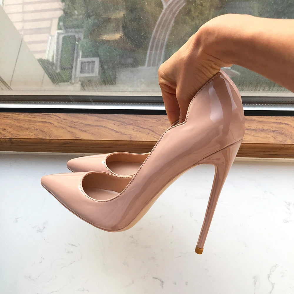 Black Patent Pointed Toe Stiletto High Heels for Women