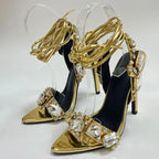 Gold Ankle Strap Sandals for Women Nightclub Party Stripper Heels