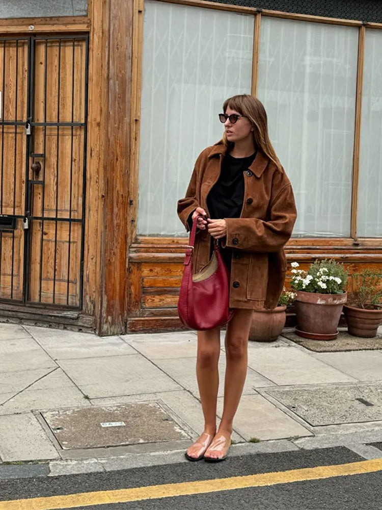 | Retro coat with lapel collar