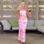 Strapless Tube Floral Print Bodycon Maxi Dress