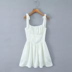 2025 Pleated Design Tie-up Sleeveless Summer Dresses Women Solid Color Slim Fit Mini Dress Simple Fashion Party Dress