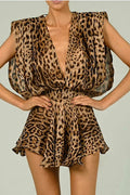 Printed Deep V-Neck Loose Mini Dress
