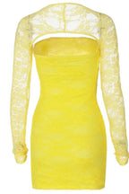 High Waist Lace See-Through Long Sleeve Patchwork Mini Dress